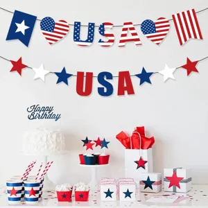 Decoraciones para fiesta del 4 de julio pancarta USA estrellas rojas blancas azules set