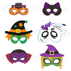 Halloween party decoration masks set, spooky ghost festival masquerade costume photo props detail view.