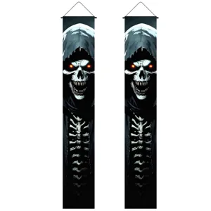 Halloween spooky grim reaper door hanging banner skeleton porch sign party decoration decor 2pcs