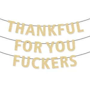 Thanksgiving glitter gold letter banner party decoration funny holiday hanging sign prop