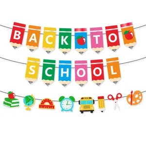 Pancarta De Regreso A Clases En Forma De Lápiz Con Patrón De Manzana Decoración De Fiesta Guirnalda De Bienvenida Para El Aula Para Estudiantes Maestros