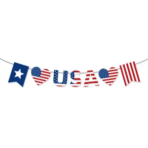 Bandera decorativa fiesta independencia USA, guirlande corazón estrella rojo blanco azul.