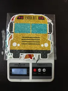 Decoración de fiesta de regreso a clases juego de recortes con purpurina en forma de autobús