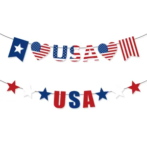 Decoraciones para Fiesta del Día de la Independencia Americana Pancarta USA Rojo Blanco Azul Estrella Corazón Guirnalda de Papel