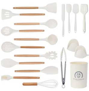 19-Piece Silicone Kitchen Utensil Set with Wooden Handles Non-Stick Cooking Tools