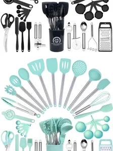 34-piece heat resistant silicone kitchen utensil set non-stick cookware spatula set with holder