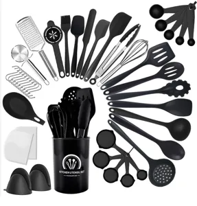 43-piece silicone kitchen utensil set heat-resistant cooking tools with holder black