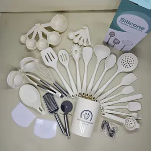 43 pieces silicone kitchen utensils set heat resistant spatula spoon cooking tools white color