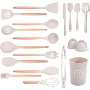 Heat Resistant Silicone Kitchen Utensils Set Non-Stick Cookware Spatula Spoon With Wooden Handle Kitchen Cooking Tools