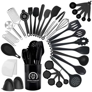 43-piece silicone kitchen utensil set, heat-resistant cooking tools with holder for non-stick cookware