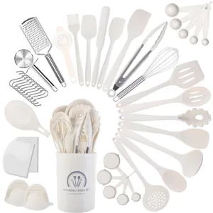 43-piece heat-resistant silicone kitchen utensil set with holder for non-stick cookware cooking.