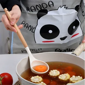 Silicone soup ladle with wooden handle heat resistant kitchen tool for nonstick cookware