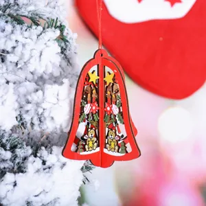 Adorno colgante campana estrella copo de nieve árbol de navidad madera roja detalle.