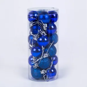Set μπλε χριστουγεννιάτικες μπάλες, 6cm 24τμχ πλαστικά διακοσμητικά κρεμαστά στολίδια.