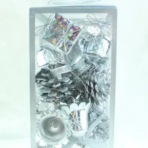 Silver Christmas tree hanging ornaments set, 32 pieces small decor for holiday party.