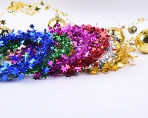 Christmas tinsel garland with star shapes, 6 colors wire hanging decor for tree holiday party