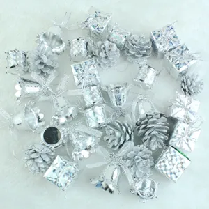 Silver christmas tree ornaments pendants 32pcs set for holiday party home decoration