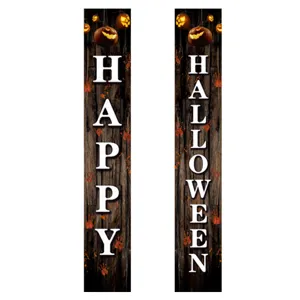 Halloween porch banner set spooky hanging decorations outdoor party signs wooden background 2pcs