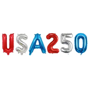 2026 USA250 foil balloon set in red silver and blue for US independence day party decor