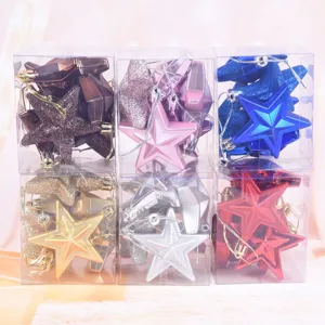 set de adornos navideños en estrella 3d de 7cm en cajas transparentes para fiestas