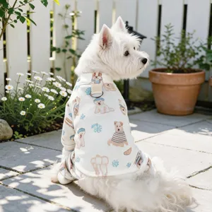 Soft Warm Polyester Pet Four-Legged Jumpsuit Cartoon Puppy Bear Printed Loungewear Cozy Autumn Winter Apparel For Small Dogs Cats