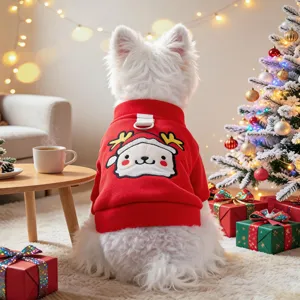 Felpa per Cani di Natale Ricamo Renna Babbo Natale Abbigliamento per Animali per Cani Piccoli Cappotto Invernale D-Ring Rosso