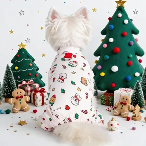 Mono de Navidad para Mascotas Ropa de Cuatro Patas para Perros Pijama Cómodo y Cálido de Invierno Abrigo Con Anillo en D Estampado para Perros Pequeños Gatos