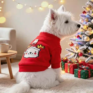 Delizioso maglione natalizio per cani con ricamo di renna e anello per guinzaglio, caldo.