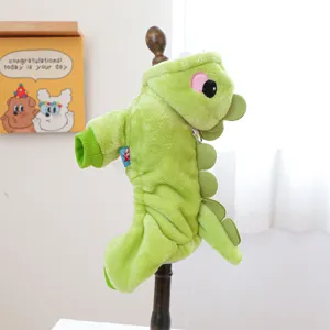 Simpatico costume da dinosauro per animali, morbidi vestiti invernali per cuccioli e gatti.