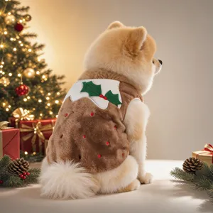 Pet Natale Budino Costume Peluche Caldo Vestiti Cucciolo Poliestere Ricamato Smanicato Due Zampe Gilet Cani Piccoli Inverno Abbigliamento