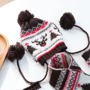 Dettaglio del cappello e della sciarpa natalizia per animali, set invernale caldo per cani e gatti.