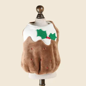 Simpatico costume di pudding di Natale per cani in peluche, abito invernale senza maniche per cuccioli.