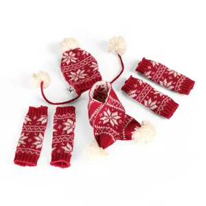 Set cappello sciarpa scaldamuscoli natale per cani, vestiti invernali caldi fiocco neve per cuccioli