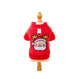 Maglione natalizio rosso per cani con anello guinzaglio, ricamo renna per piccoli cuccioli.