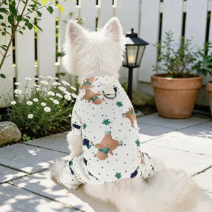 Mono de Cuatro Patas Suave de Poliéster para Mascotas Estampado Oso de Dibujos Animados Copos de Nieve Ropa Cálida para Perros Gatos Ropa de Casa Confortable