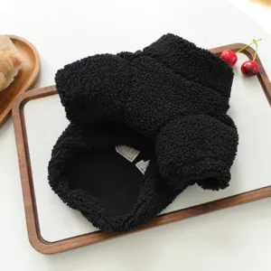 Black fluffy pet fleece coat for small dogs and cats, warm winter puppy clothing apparel.