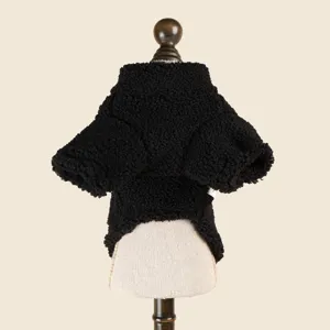 Black plush pet coat for small dogs cats winter warm fleece apparel detail view