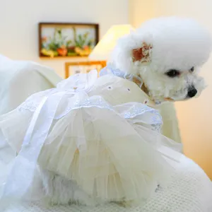 Detailansicht des mehrlagigen Tüll-Tutu-Hundekleids für kleine Hunde und Welpen, elegant.