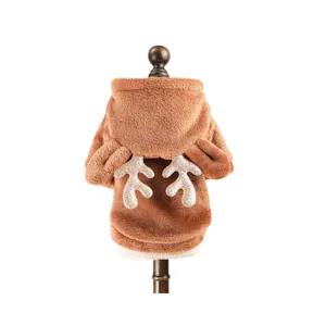 Felpa in peluche marrone per animali domestici con corna di renna glitterate per cani piccoli.
