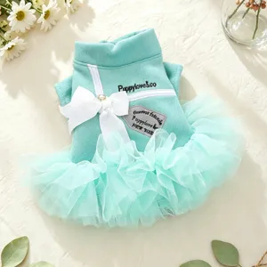 PETCIRCLE Vestito da Principessa per Cani Blu Lago Poliestere Pile Calda Gonna Tutù Con Fiocco Bianco per Cani Piccola Taglia Cuccioli Autunno Inverno