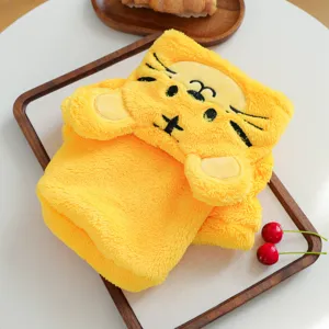 Cute yellow plush pet costume for small dogs and cats with lovely animal face design.