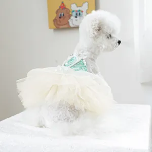 Carino vestito tutu per cuccioli verde menta, pizzo e rete per cani di piccola taglia