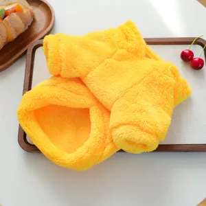 Cute yellow fleece pet clothes for small dogs, warm and soft plush puppy costume for daily wear.