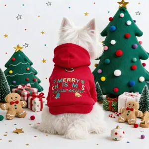 PETCIRCLE Felpa con Cappuccio Natalizia per Cani Cane di Piccola Taglia Cucciolo Rosso Campana di Natale Felpa Invernale Calda Vestiti per Animali Ricamo