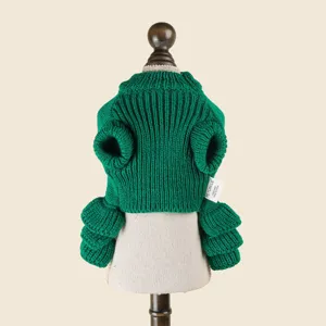 Maglione per cani di Natale verde lavorato a maglia vestiti invernali cucciolo con volant