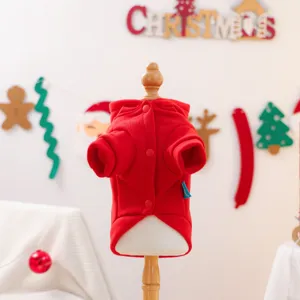 Red pet hoodie for small dogs, cute autumn winter Christmas party pet apparel outfits.