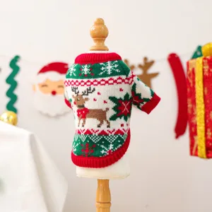 Festive Christmas pet sweater featuring cute reindeer knit design, warm small dog apparel.