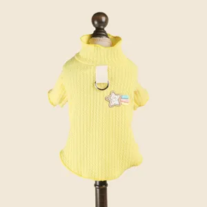 Maglione giallo per cani con collo alto e anello a D per cuccioli piccoli abbigliamento invernale