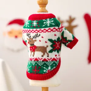 Christmas pet knit sweater for small dogs, cute reindeer and snowflake festive winter apparel.