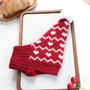 Bonnet tricoté rouge pour animal avec pompon blanc, chapeau d'hiver chaud pour chiens.
